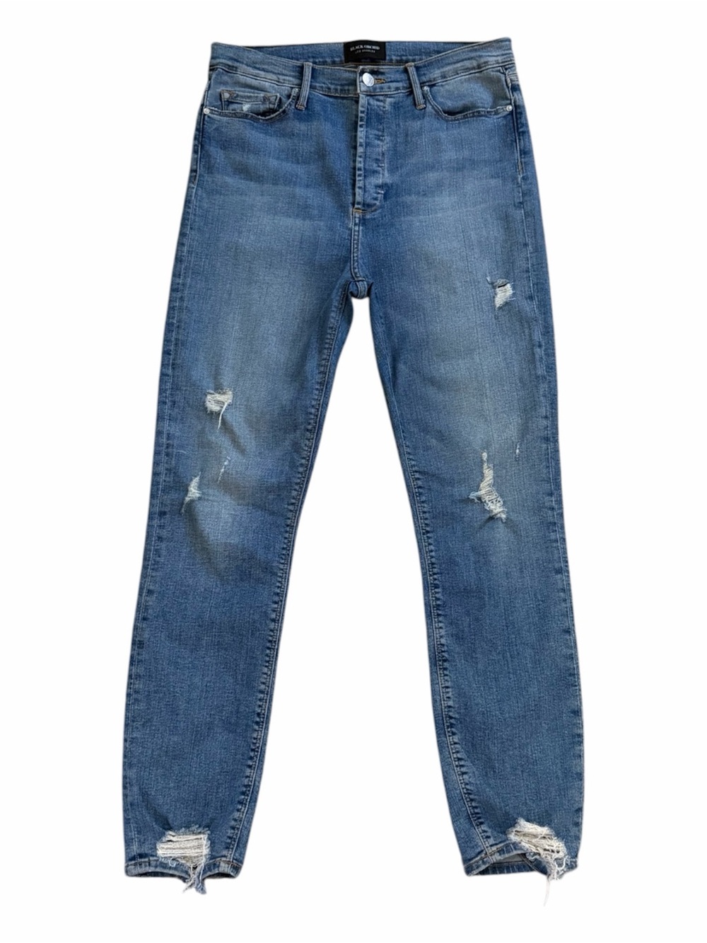 Black Orchid Button Fly Distressed Joan Straight High Rise Jeans Size 30